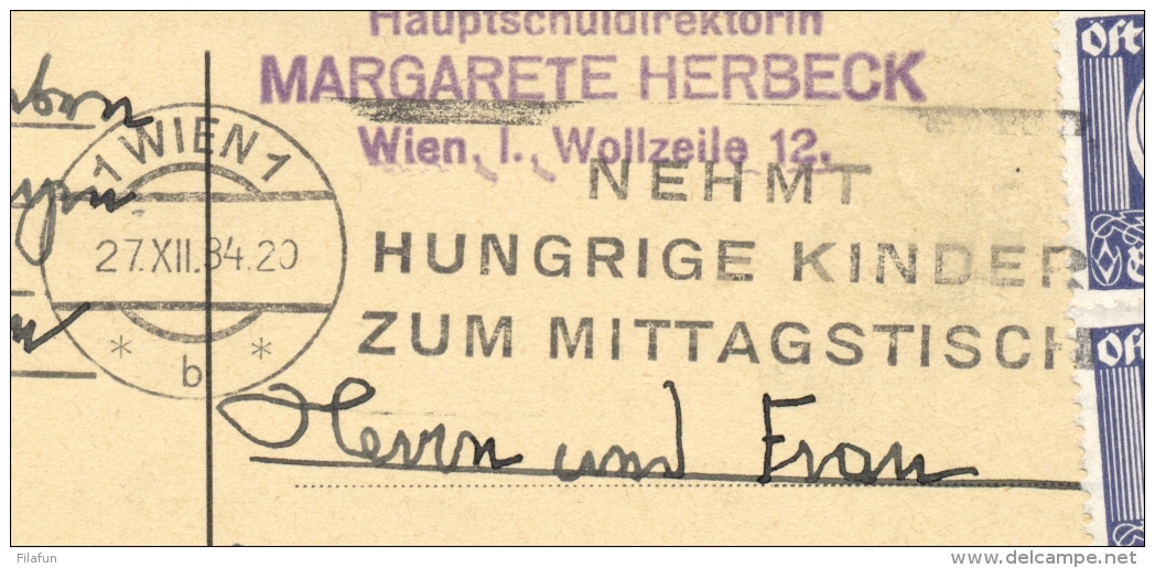 Österreich - 1934 - 2x 6g On Postcard "Nemt Hungrige Kinder Zum Mittagstisch" Local Use Wien - Brieven En Documenten