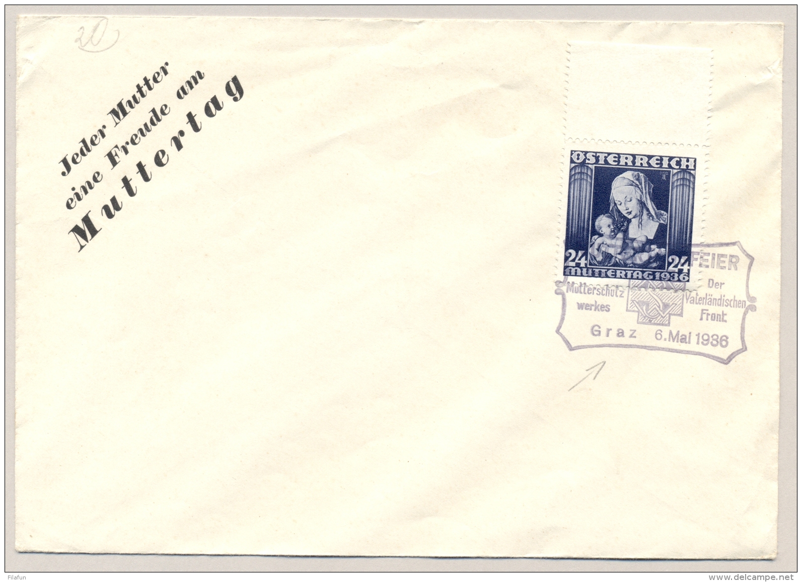 Österreich - 1936 - 24gr Muttertag On Cover With Special Cancel - No Address - Brieven En Documenten