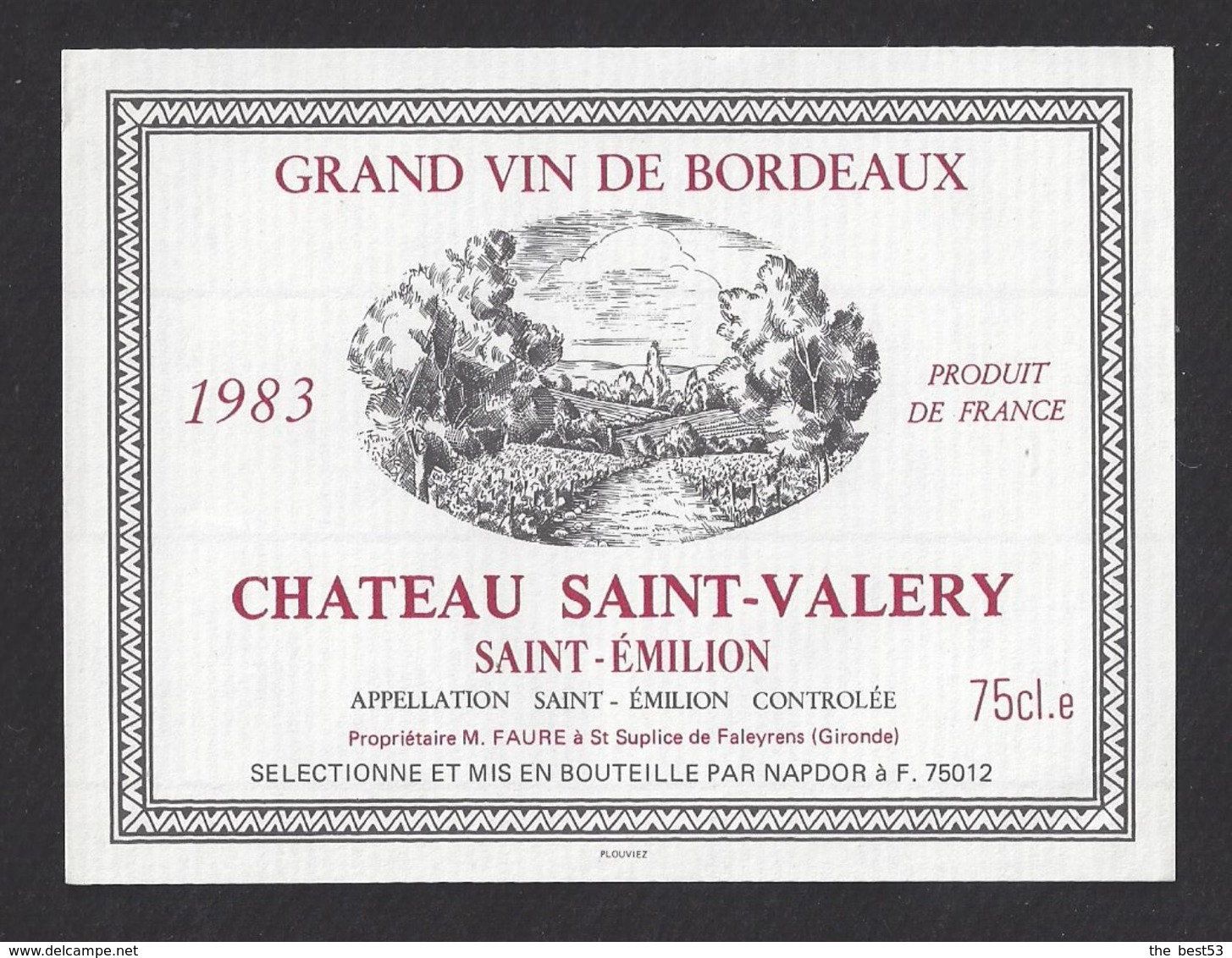 Etiquette De Vin Saint Emilion 1983  - Chateau Saint Valéry  -  Faure à Saint Sulpice De Faleyrens (33) - Bordeaux