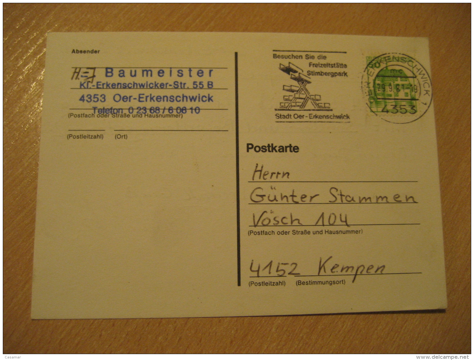 OER-ERKENSCHWICK 1981 DIVING Trampolin Saut Jump Swimming Cancel Card GERMANY - Tauchen