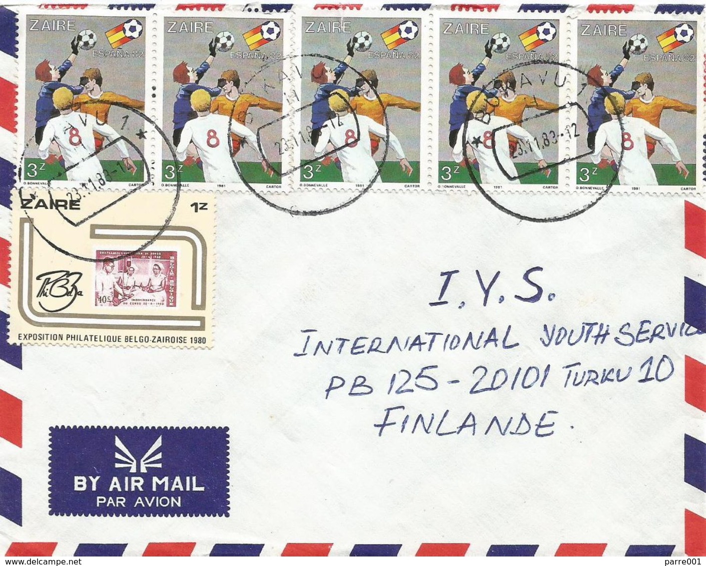 Zaire DRC Congo 1983 Bukavu World Cup Football Spain 3Z Stamp Exhibition Stamps On Stamps 1Z Cover - Usados