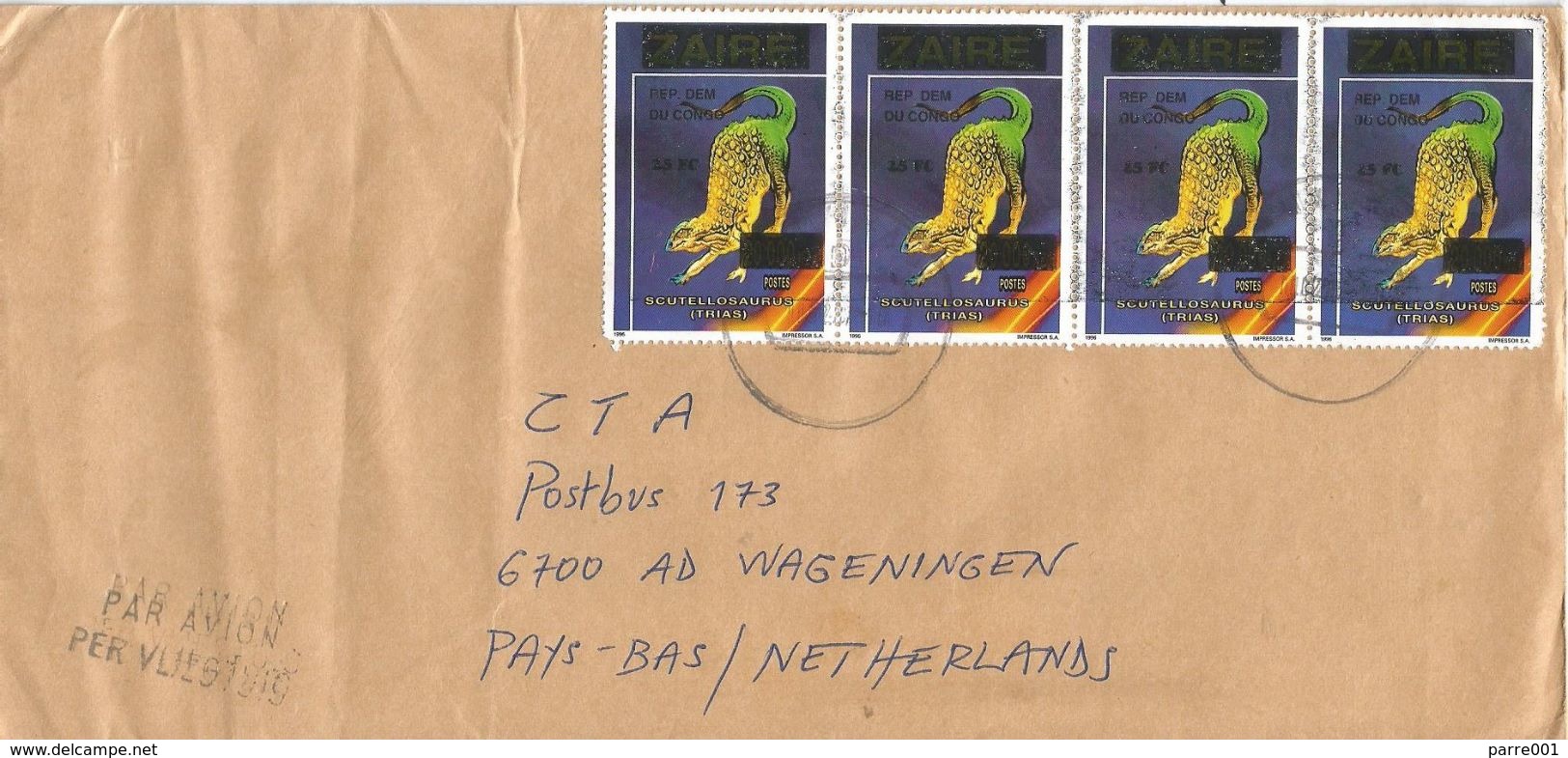 DRC Congo 2000 Uvira Overprint Prehistory Scutellosaurus 25 FC Cover - Usati