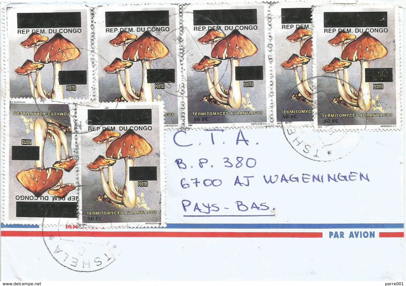 DRC Congo 2002 Tshela Code Letter D Mushroom 50FC Overprint Cover - Afgestempeld