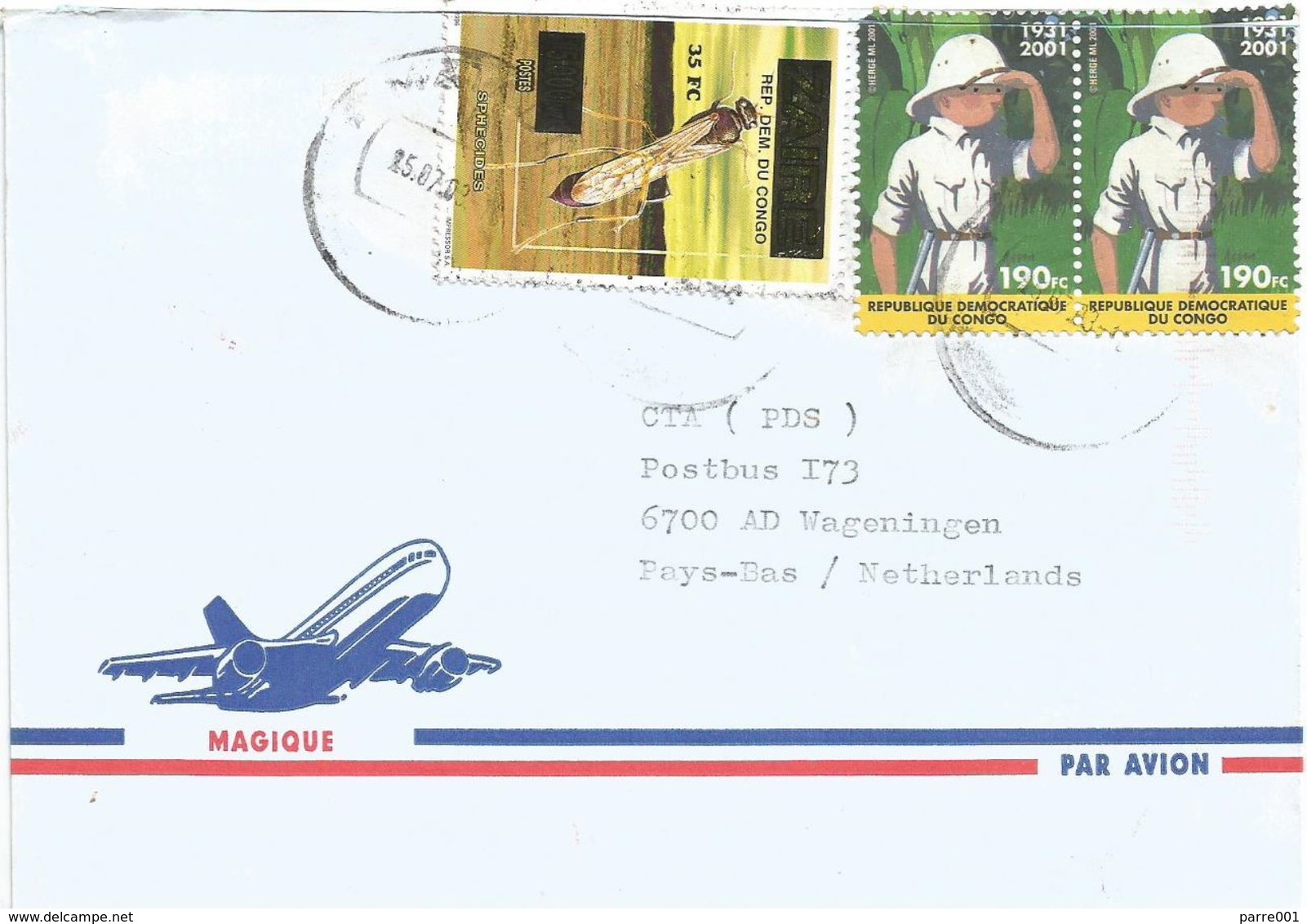 DRC Congo 2003 Matadi Insect 35FC Overprint Tintin Cover - Afgestempeld