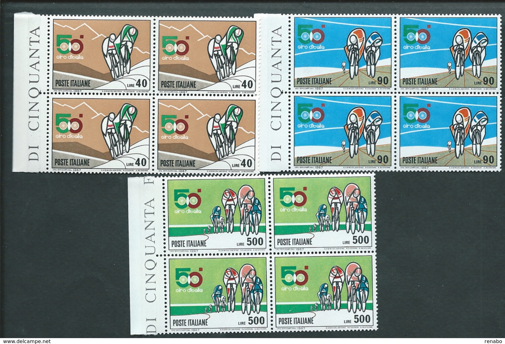 Italia 1967; 50° Giro Ciclistico D' Italia. Serie Completa In Quartine Di Bordo Sinistro. - 1961-70: Ungebraucht