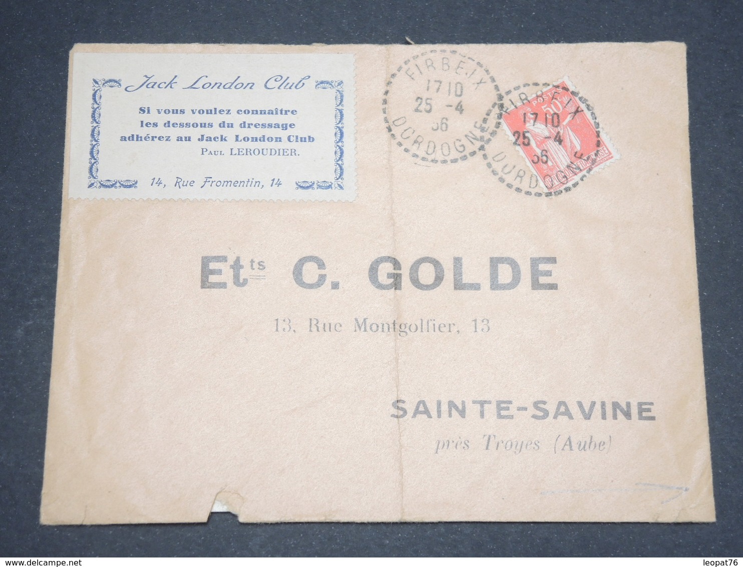 FRANCE - Vignette Du Jack London Club Sur Enveloppe En 1936 - L 12900 - Lettres & Documents