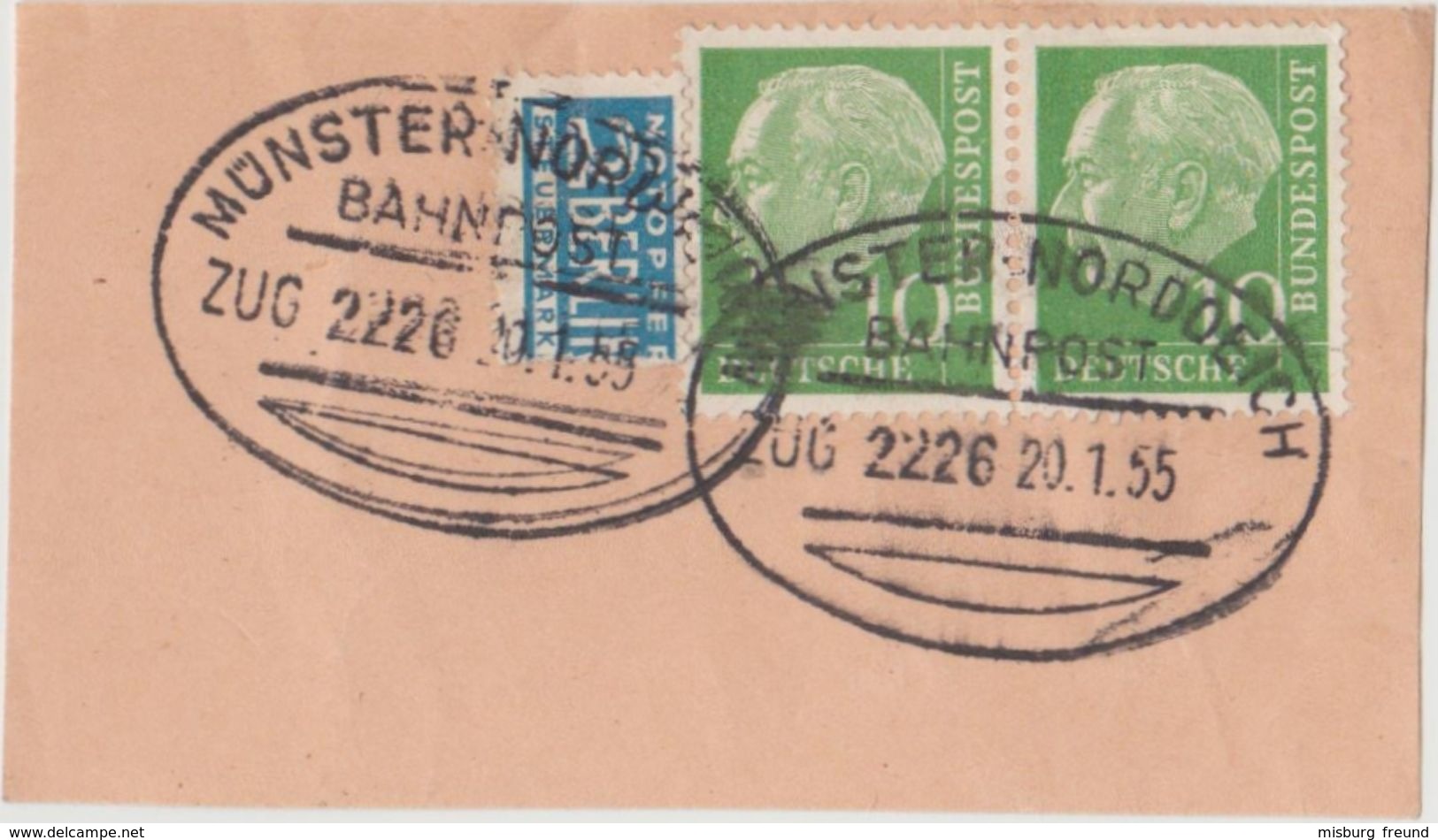 10 020 Briefstück Bahnpost "MÜNSTER-NORDDEICH" 1955 - Oblitérés