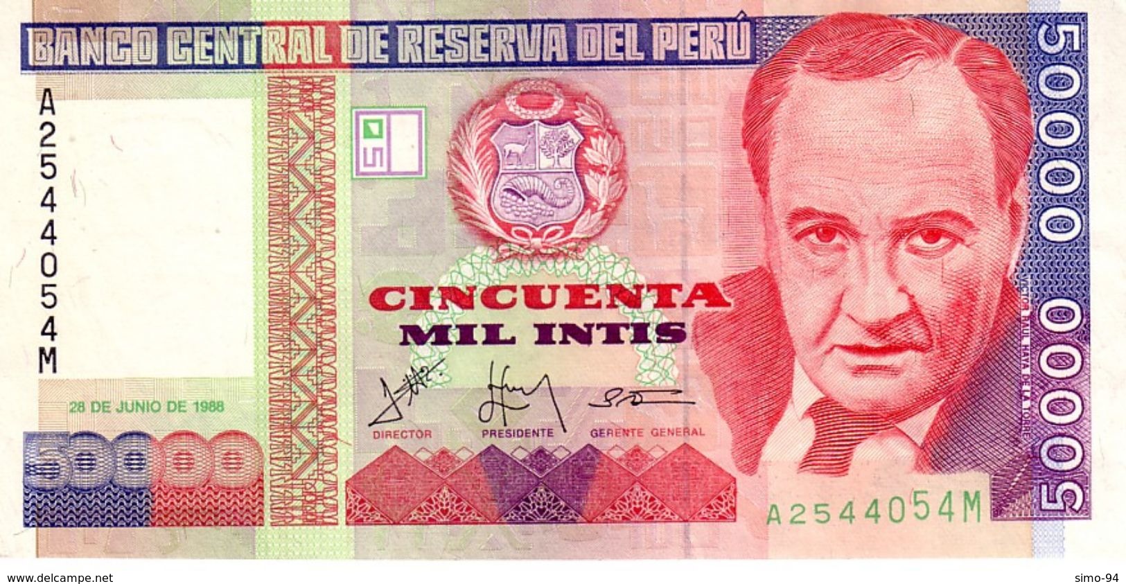 Peru P.142  50000 Intis 1988 Unc - Perù