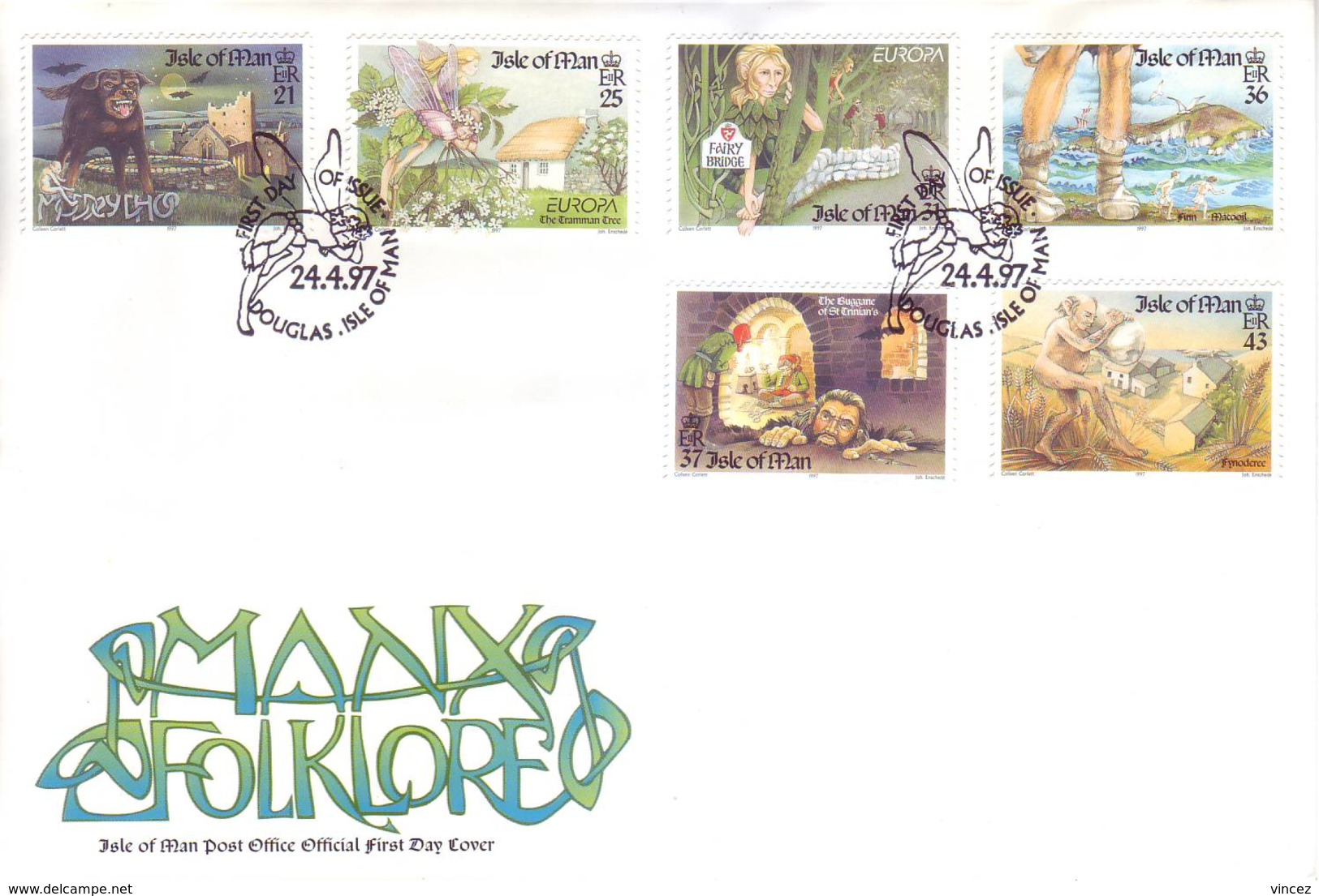 Man 1997 - FDC Storie E Leggende Con Europa CEPT, 6v - Isola Di Man