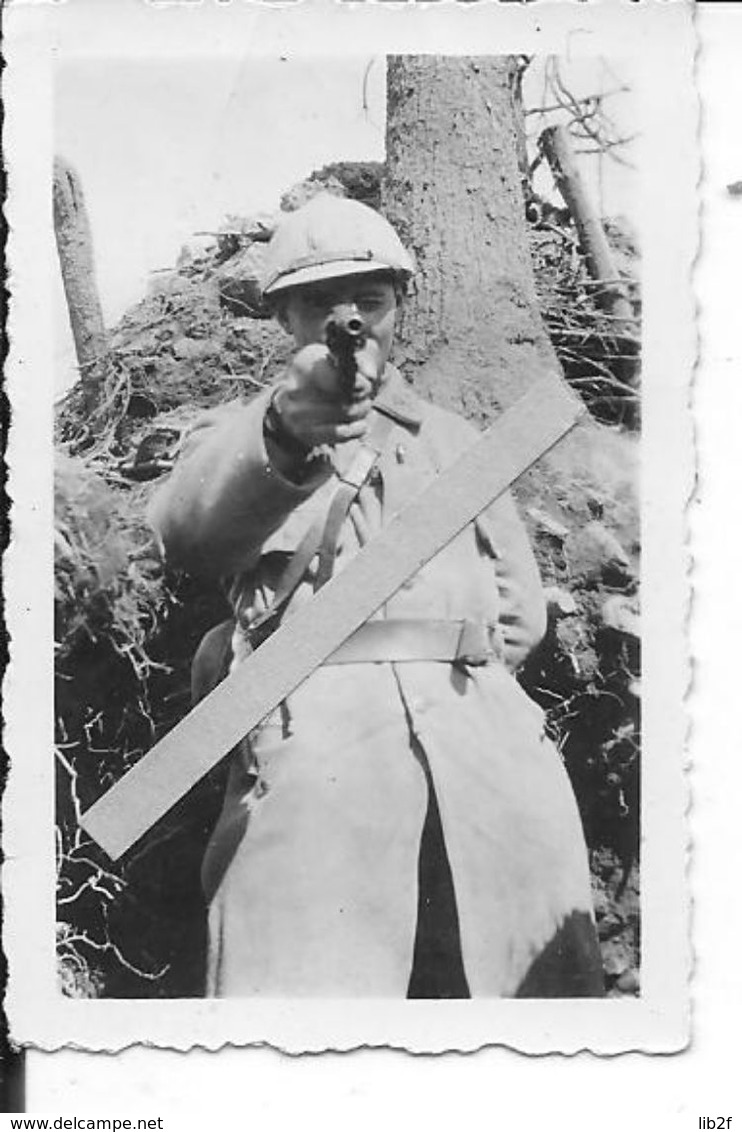 1916 Officier Français Arme Au Poing Tir Au Pistolet Revolver Modèle 1892 1 Photo Ww1 1wk 14-18 - War, Military