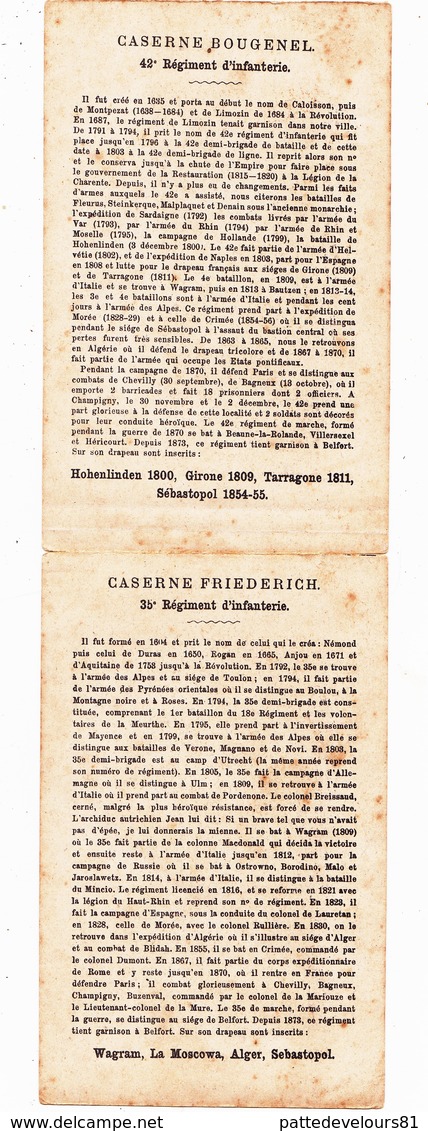35ème Et 42ème Régiment D' Infanterie Caserne Friedrich Et Bougenel + Texte Explicatif Militaria Militaire (2 Scans) - Documentos