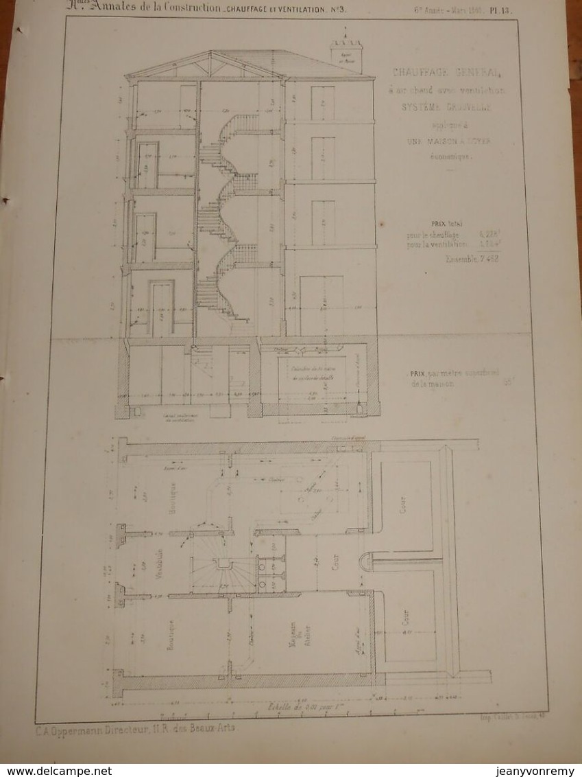 Plan De Chauffage Général à Air Chaud Avec Ventilation. Système Grouvelle.1860 - Public Works