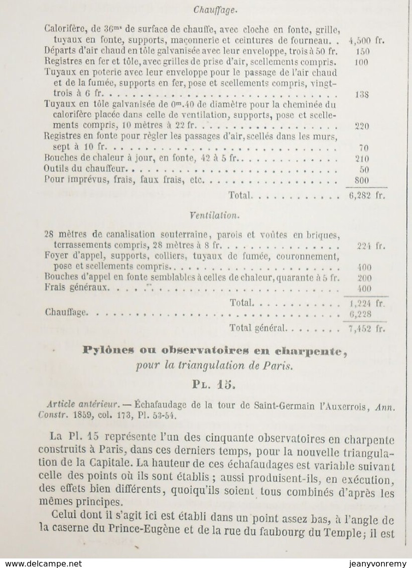 Plan De Chauffage Général à Air Chaud Avec Ventilation. Système Grouvelle.1860 - Travaux Publics
