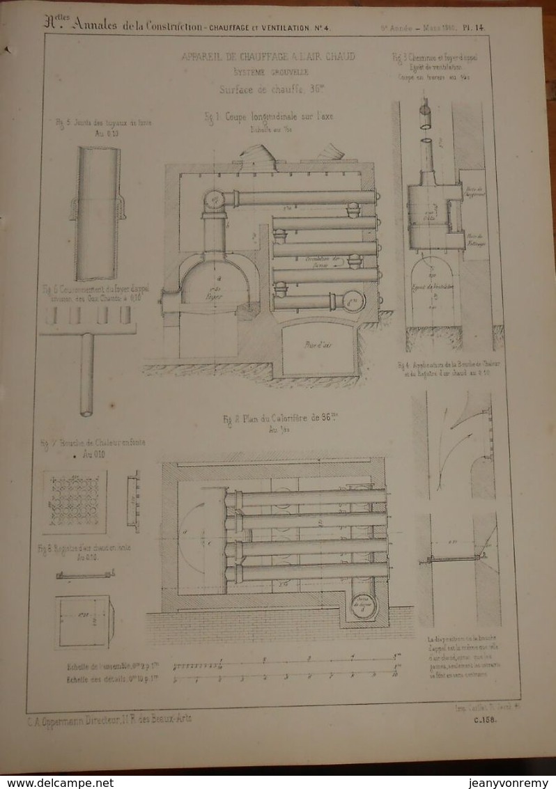 Plan D'un Appareil De Chauffage à L'air Chaud . Système Grouvelle.1860 - Arbeitsbeschaffung