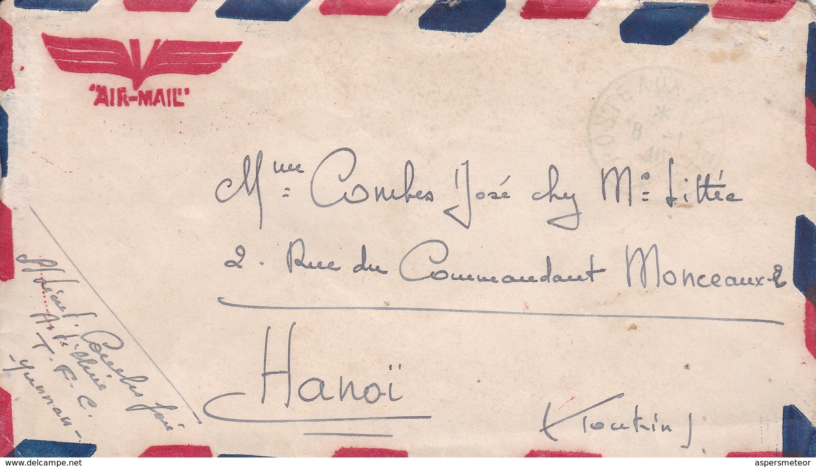 RARE-WORLD WARs 1940's-FRANCHISE MILITAIRE  FULL CONTENT ENVELOPPE POSTE AUX ARMEES TO HANOI TONKIN-BLEUP - Cartas & Documentos