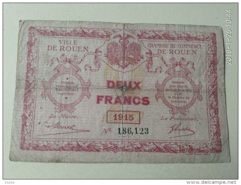 2 Francs  Rouen 1915 - Chamber Of Commerce