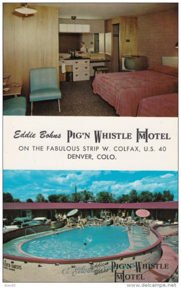 Pig N Whistle Hotel/Motel, Denver Colorado, Bedroom Interior Views, C1950s/60s Vintage Postcard - Hotels & Restaurants