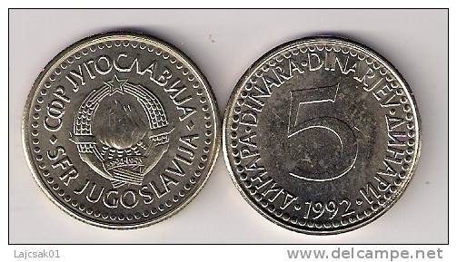 Yugoslavia 5 Dinara 1992.AUNC KM#144 Rare Year - Jugoslavia