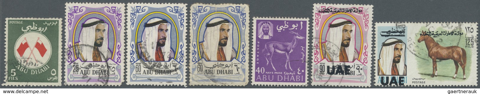 O Abu Dhabi: 1966/1972, Lot Of 23 Commercially Used Stamps (some With Inevitable Marks), Incl. 1972 UA - Abu Dhabi