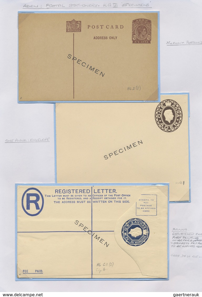 GA Aden: 1937-60 POSTAL STATIONERY: Collection Of 45 Postal Stationery Cards, Envelopes, Registered Env - Yemen