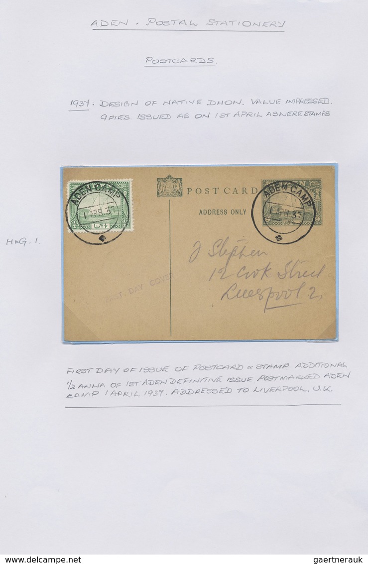 GA Aden: 1937-60 POSTAL STATIONERY: Collection Of 45 Postal Stationery Cards, Envelopes, Registered Env - Jemen