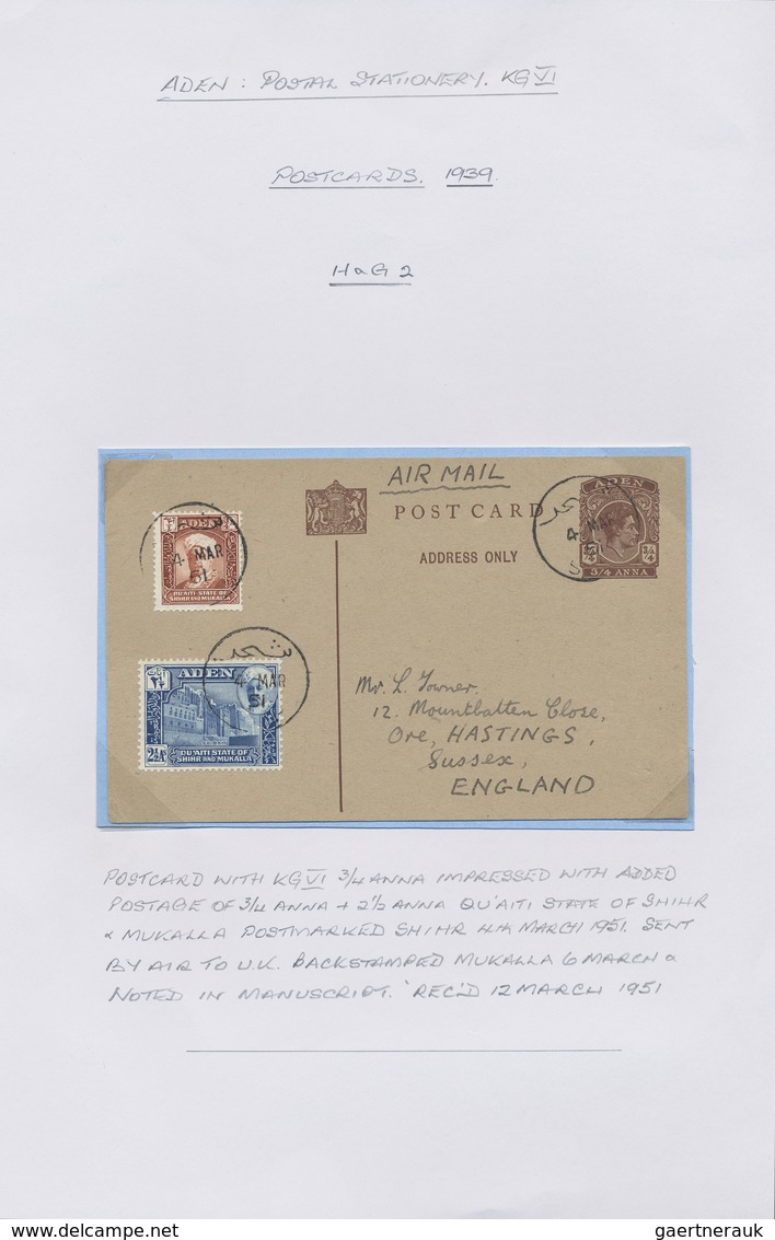 GA Aden: 1937-60 POSTAL STATIONERY: Collection Of 45 Postal Stationery Cards, Envelopes, Registered Env - Jemen