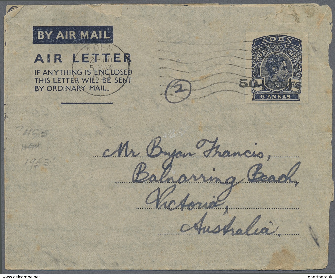 GA Aden: 1937-60 POSTAL STATIONERY: Collection Of 45 Postal Stationery Cards, Envelopes, Registered Env - Jemen