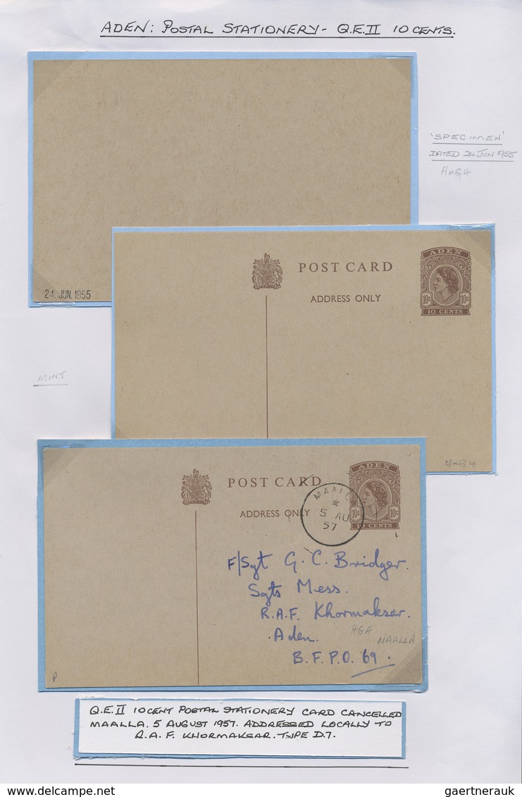 GA Aden: 1937-60 POSTAL STATIONERY: Collection Of 45 Postal Stationery Cards, Envelopes, Registered Env - Yémen