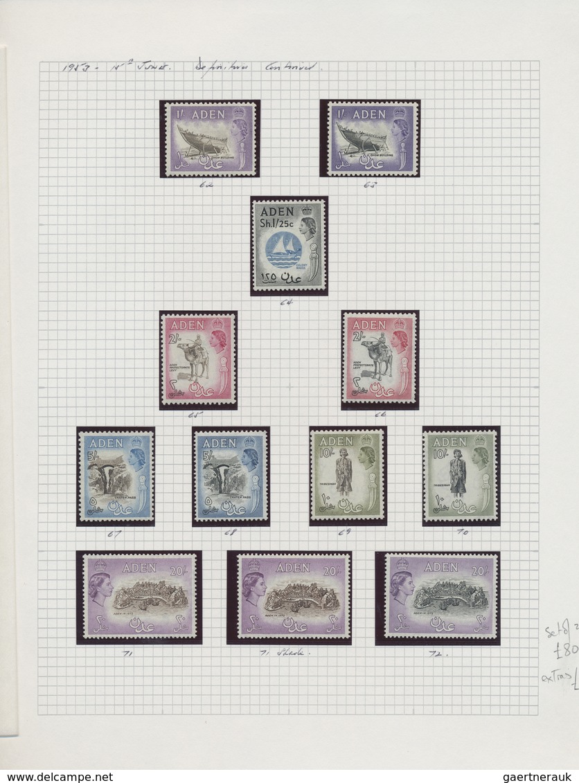 **/O/GA/Br Aden: 1937-64: Mint collection from 1937 'Dhows' (lightly hinged), with Coronation and Victory issue