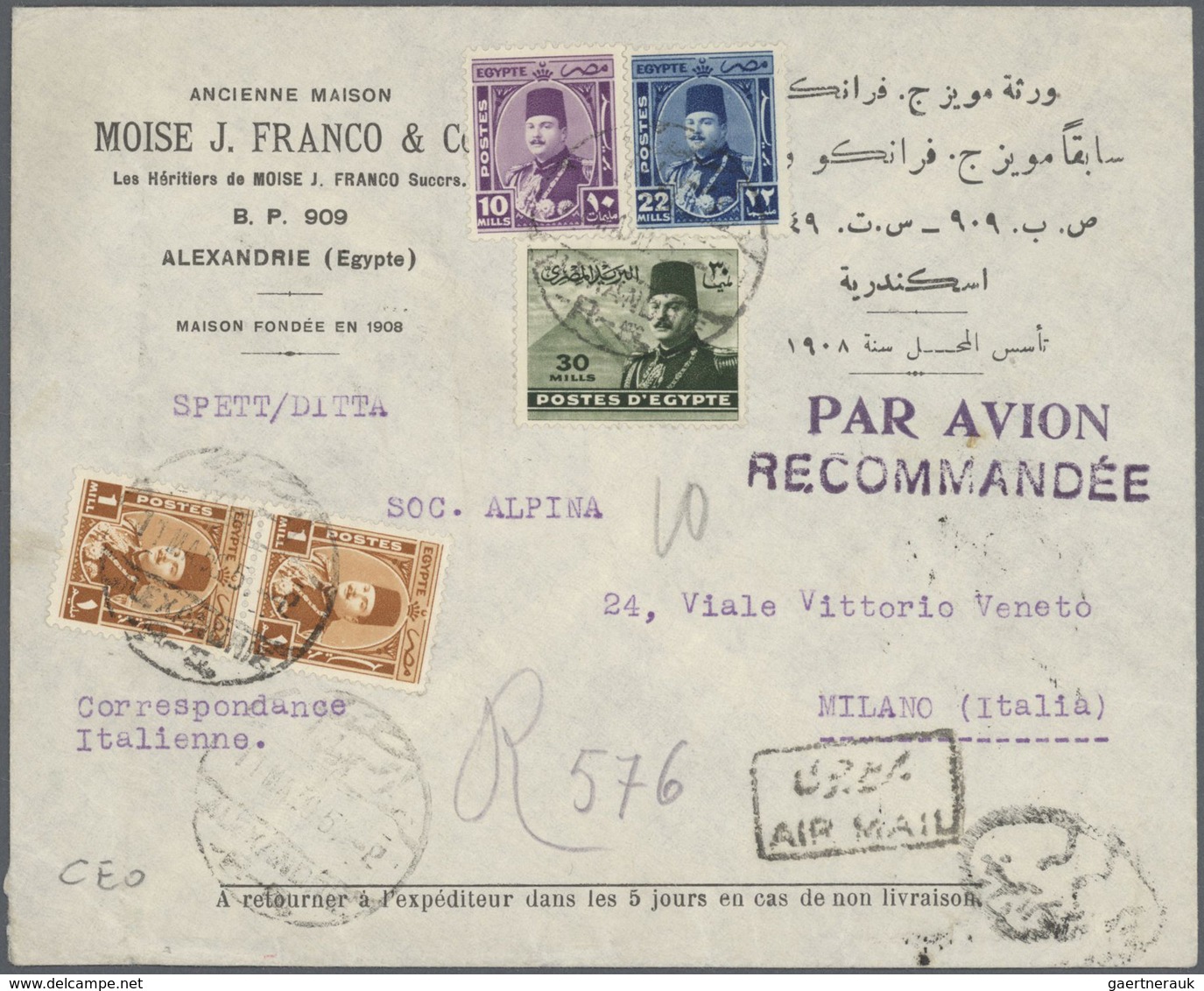 Br/GA Ägypten: 1899-50's Ca., Group Of 35 Selected Covers To Europe Or Domestic With Interesting Postmarks - 1915-1921 Protectorat Britannique