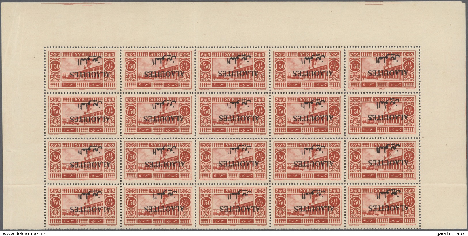 ** Alawiten-Gebiet: 1925, Pictorial Issue, 1.50pi. Red, Lot Of 55 U/m Copies With Inverted Overprint In - Lettres & Documents