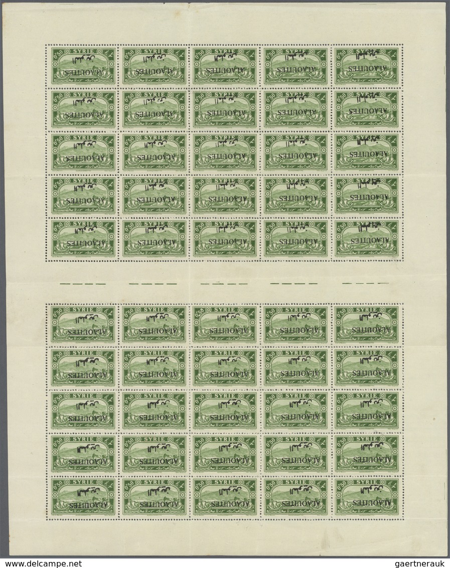 ** Alawiten-Gebiet: 1925, Pictorial Issue, 0.50pi. Green, Lot Of 67 U/m Copies With Inverted Overprint - Lettres & Documents