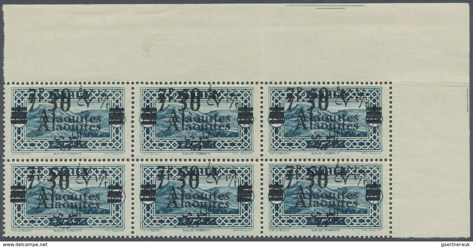 ** Alawiten-Gebiet: 1926, 7.50pi. On 2.50pi. Greenish-blue, 32 U/m Copies With Double Overprint. Maury - Lettres & Documents