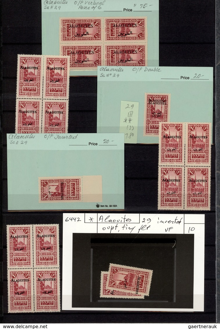 **/*/O Alawiten-Gebiet: 1935-31, Stock in large album with sheets, blocks of four and many varieties, inver