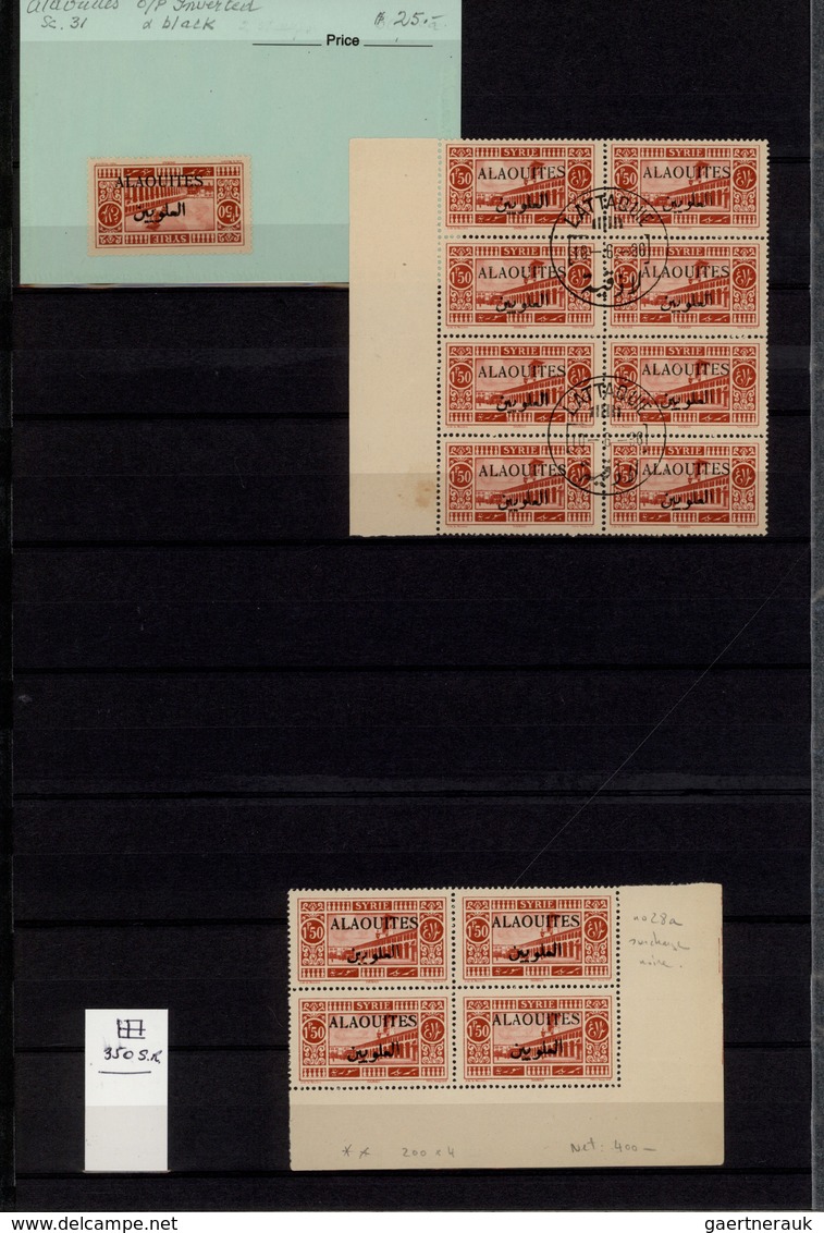 **/*/O Alawiten-Gebiet: 1935-31, Stock in large album with sheets, blocks of four and many varieties, inver