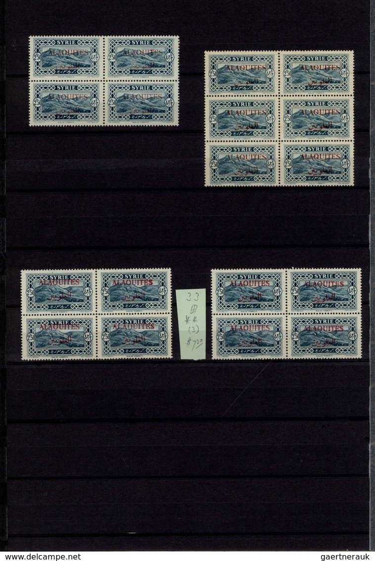 **/*/O Alawiten-Gebiet: 1935-31, Stock in large album with sheets, blocks of four and many varieties, inver