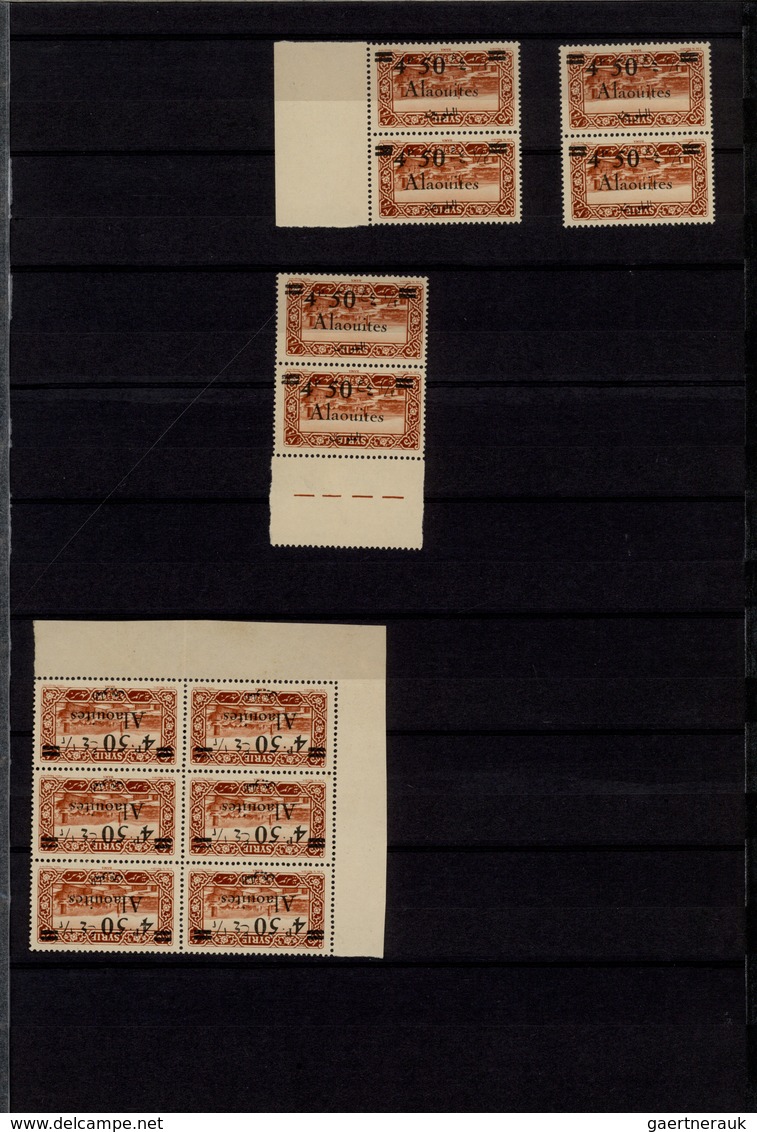 **/*/O Alawiten-Gebiet: 1935-31, Stock in large album with sheets, blocks of four and many varieties, inver