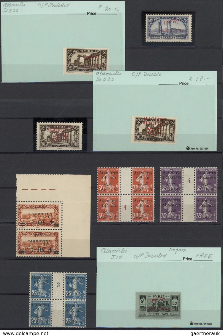 **/*/O Alawiten-Gebiet: 1935-31, Stock in large album with sheets, blocks of four and many varieties, inver