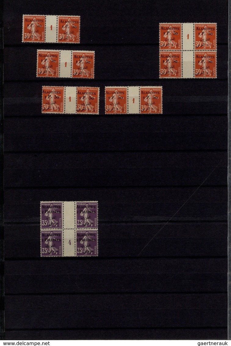 **/*/O Alawiten-Gebiet: 1935-31, Stock in large album with sheets, blocks of four and many varieties, inver