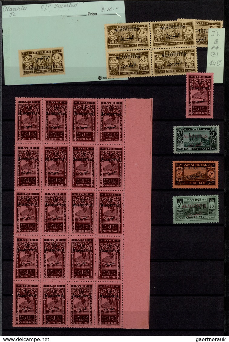 **/*/O Alawiten-Gebiet: 1935-31, Stock in large album with sheets, blocks of four and many varieties, inver