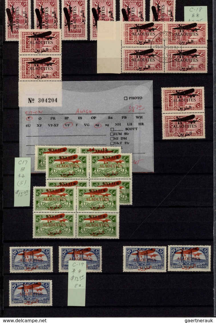 **/*/O Alawiten-Gebiet: 1935-31, Stock in large album with sheets, blocks of four and many varieties, inver