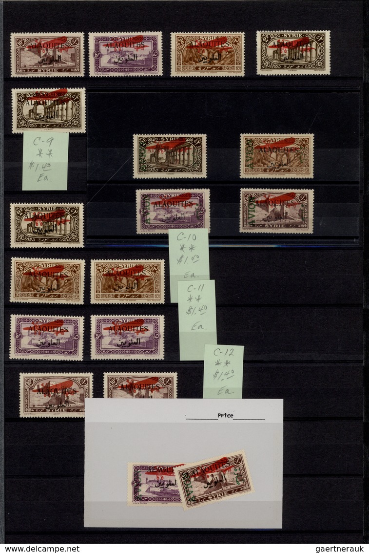 **/*/O Alawiten-Gebiet: 1935-31, Stock in large album with sheets, blocks of four and many varieties, inver