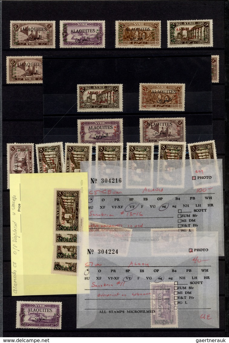 **/*/O Alawiten-Gebiet: 1935-31, Stock in large album with sheets, blocks of four and many varieties, inver