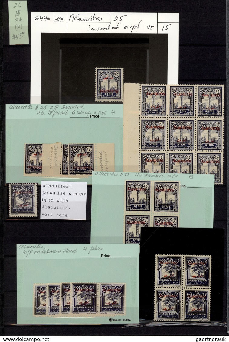 **/*/O Alawiten-Gebiet: 1935-31, Stock in large album with sheets, blocks of four and many varieties, inver