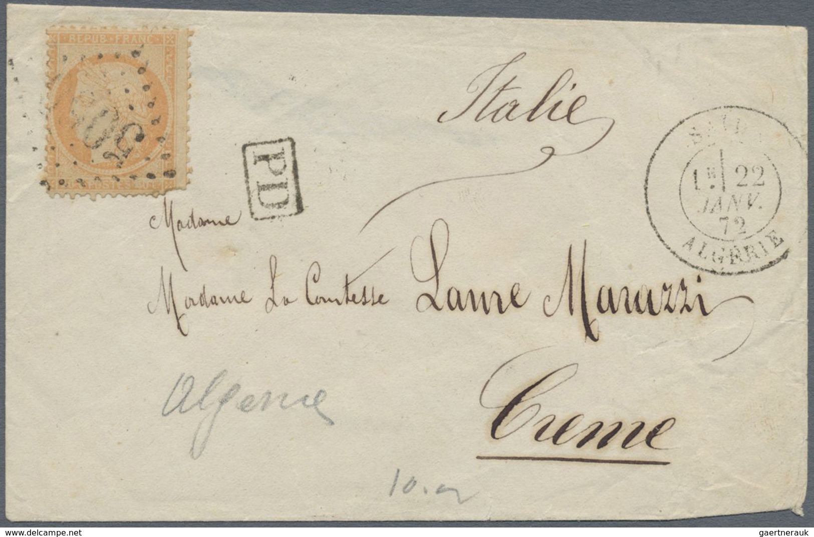 Br Algerien: 1858/1903, Group Of 13 Covers/cards, Incl. Card To Japan, Saida GC "5060" Etc., Some Posta - Other & Unclassified