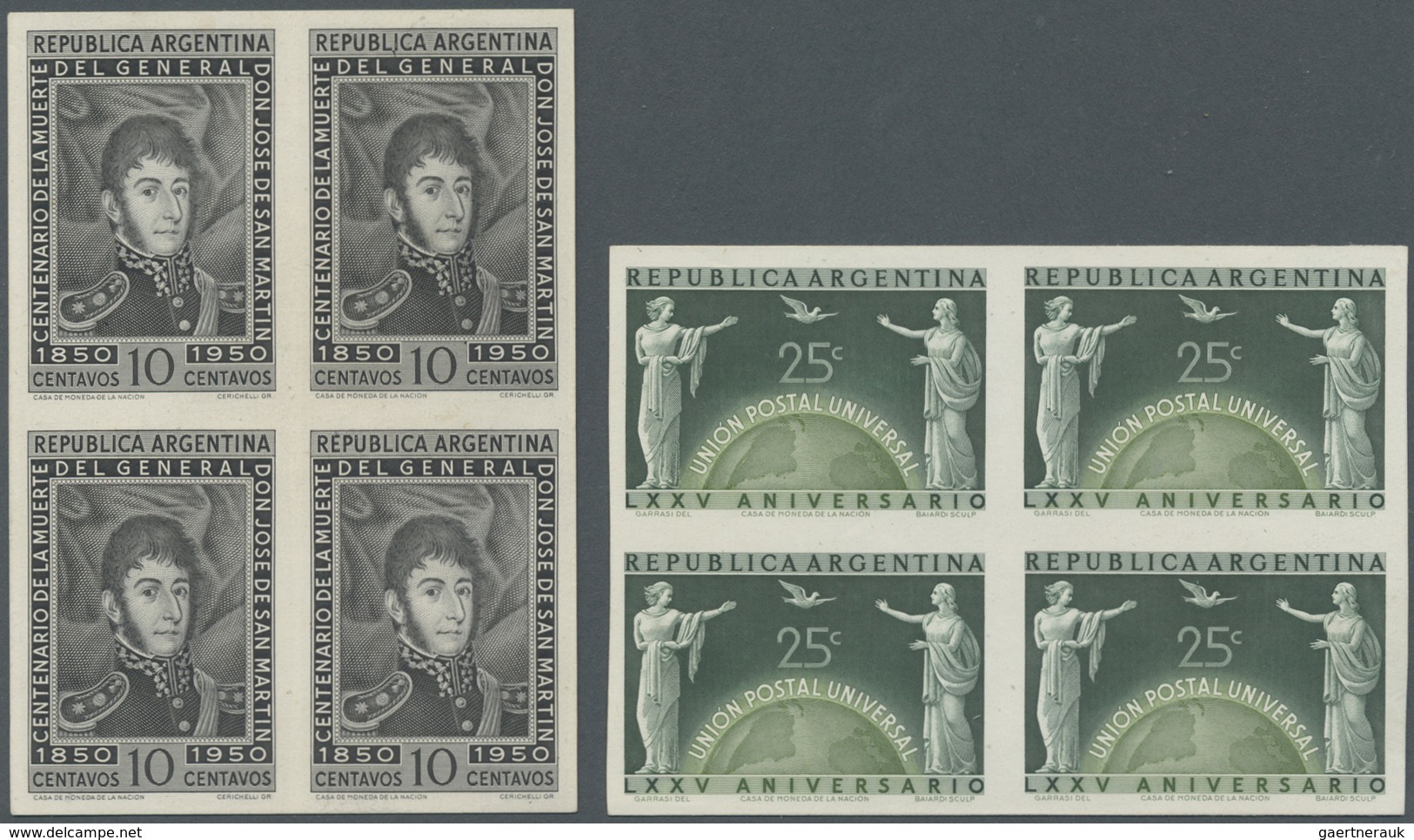 (*) Argentinien: 1918/1957, Collection Of 128 Imperforate Proofs On Ungummed Paper (many Blocks Of Four) - Other & Unclassified