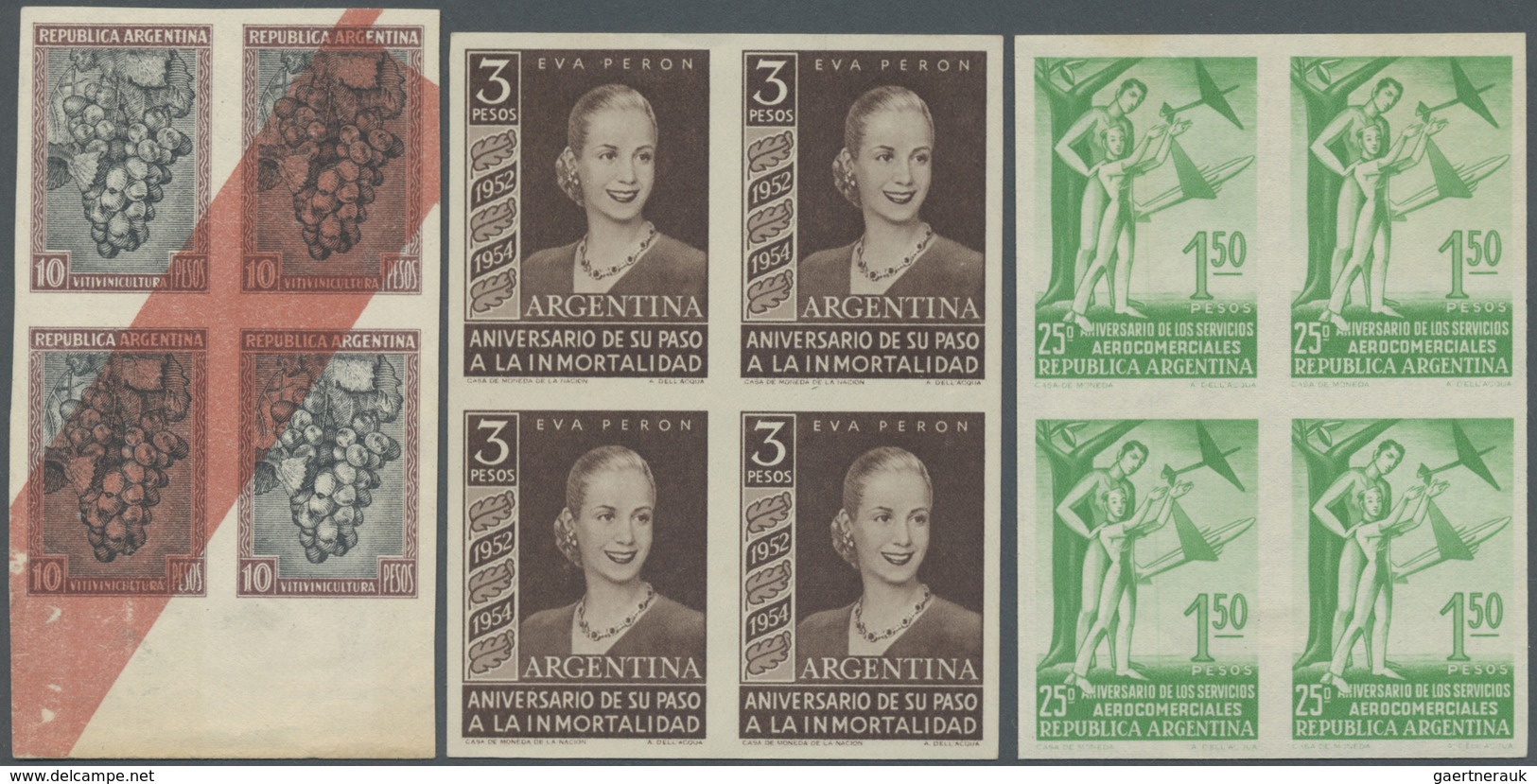 (*) Argentinien: 1918/1957, Collection Of 128 Imperforate Proofs On Ungummed Paper (many Blocks Of Four) - Autres & Non Classés