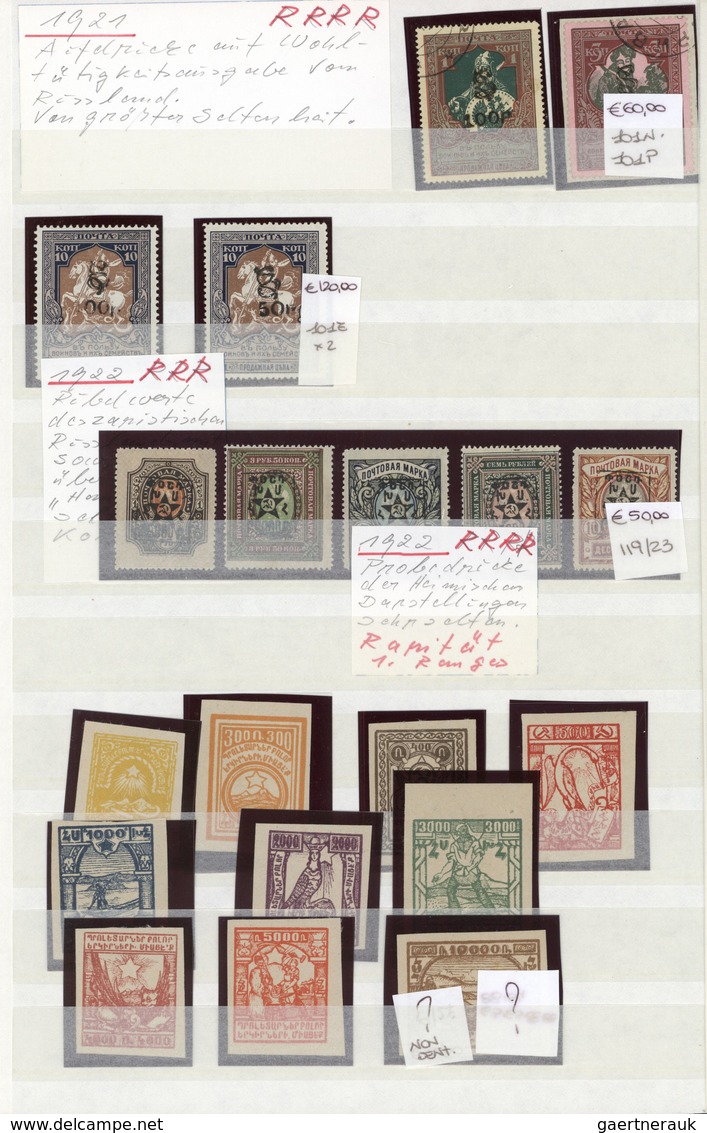 **/*/O Armenien: 1919-22, Collection in large album including variaties, handstamped perf and imperf stamps
