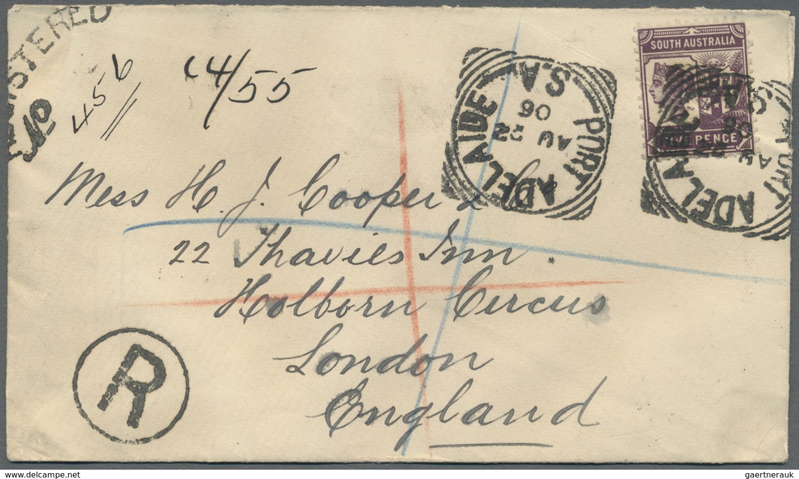 Br/GA Südaustralien: 1883/1910 (ca.), 13 Covers And Postal Stationeries To England With Several Interestin - Lettres & Documents