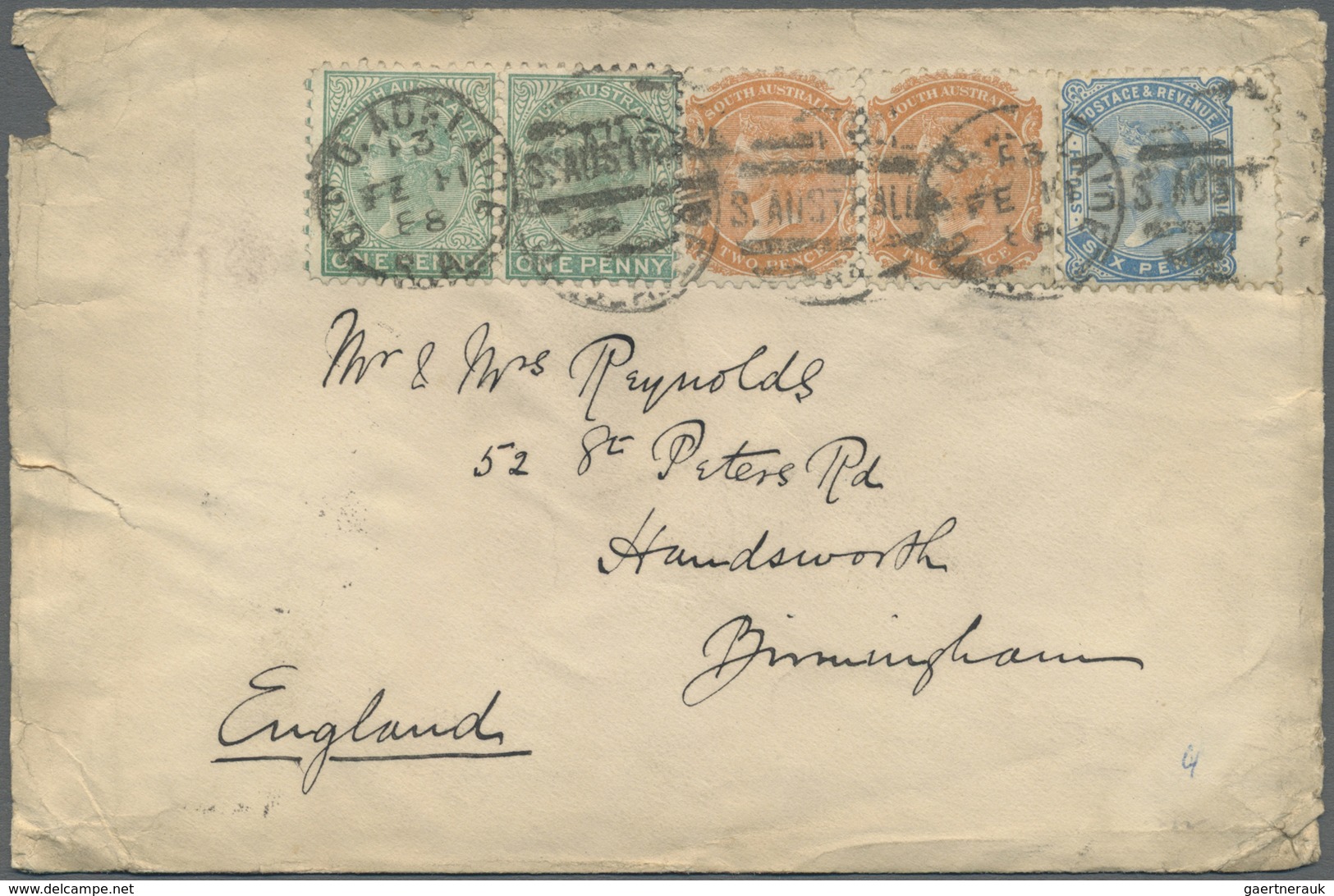 Br/GA Südaustralien: 1883/1910 (ca.), 13 Covers And Postal Stationeries To England With Several Interestin - Lettres & Documents